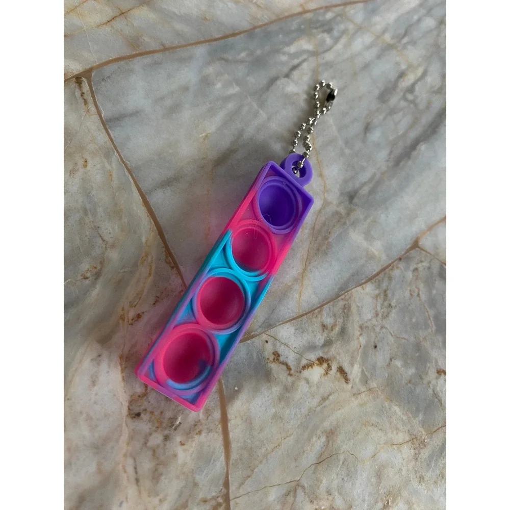 Pop It Fidget Toy Keychain Silicone Tie‎ Dye Purple Pink Blue Sensory Stress Toy
